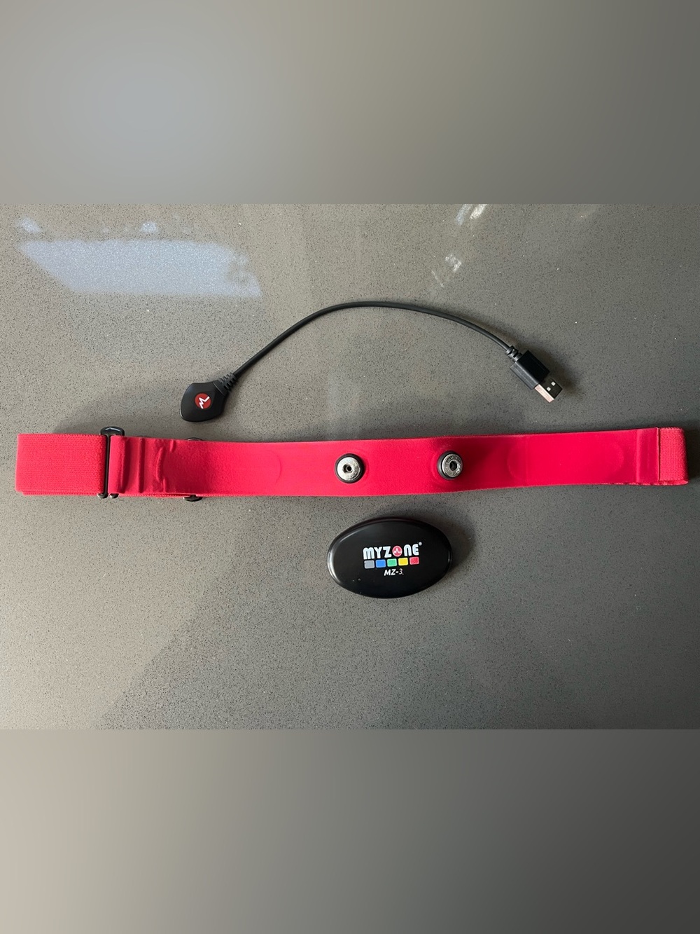 Myzone MZ-3 Rechargeable Heart Rate Monitor with Red Chest Strap & Cable